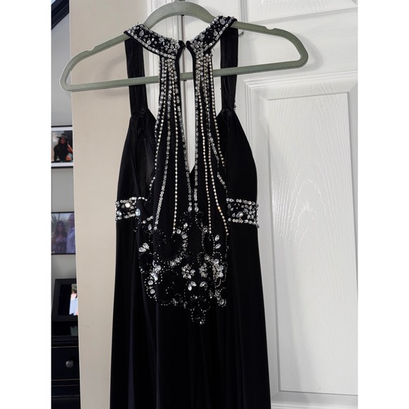 Xscape by Joanna Chen Black Beaded Halter Gown Formal Evening Dress 12 - Picture 6 of 9